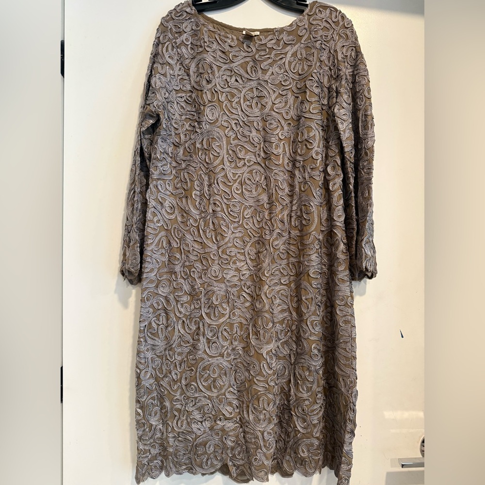 Sundance Pure Elegance Applique Shift Dress in Tan and Grey Size XL - Picture 2 of 5